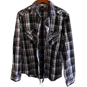 Helix Button Up‎ Shirt Mens L Black White Checkered Plaid Western Roll Up Cuffs